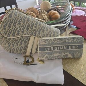Dior Blue and Cream Saddle Bag with Wallet